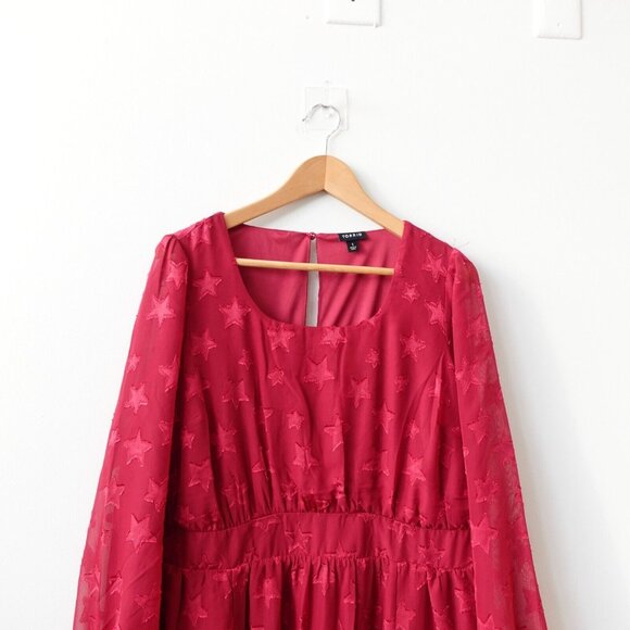 TORRID Dress 1 Red Empire Midi 1X Plus Tier Flowy Peasant Prairie Clip Dot - Picture 2 of 12